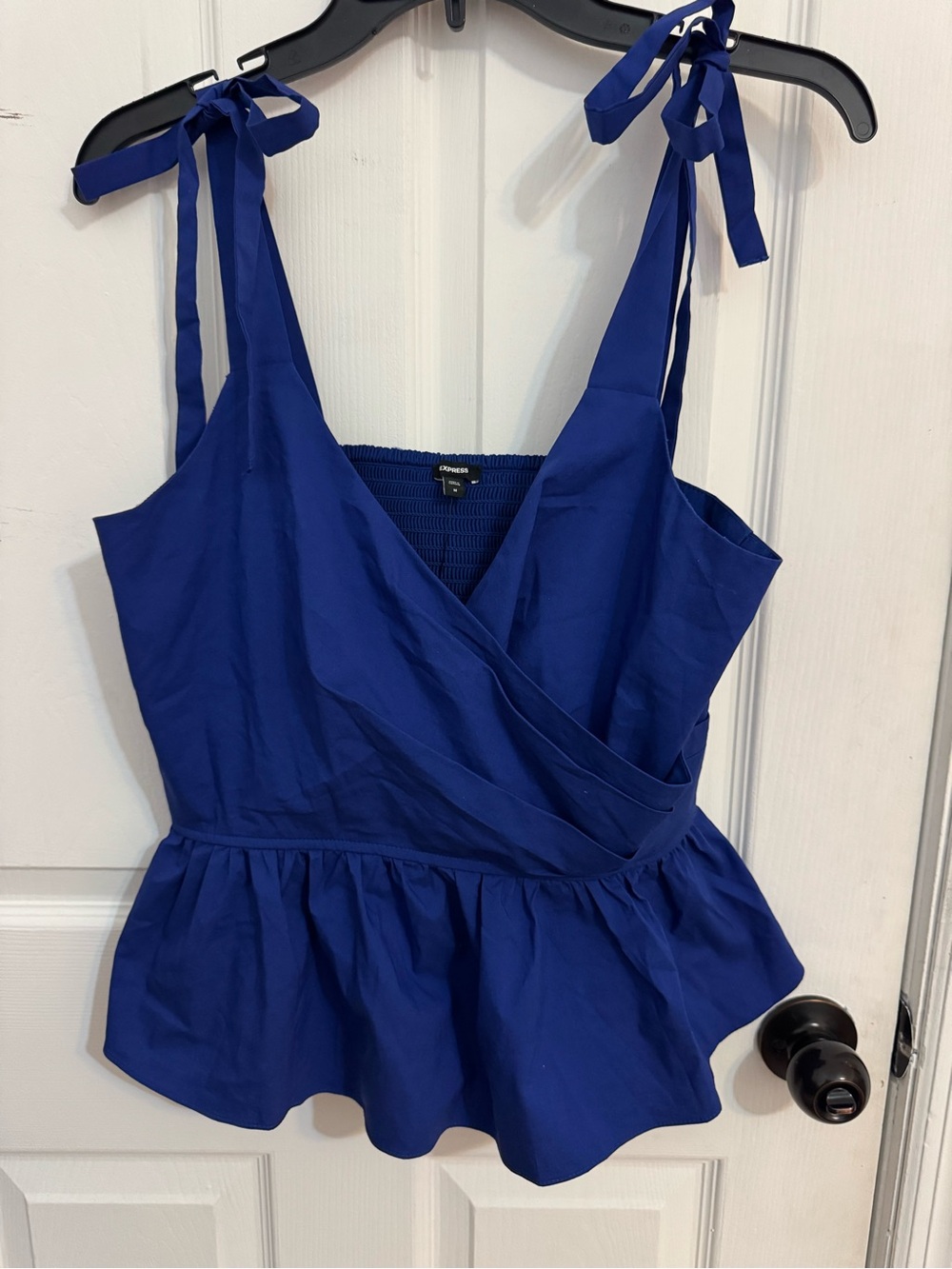 Express NWT Royal Blue Tie-Shoulder Peplum Wrap Dressy Top Medium